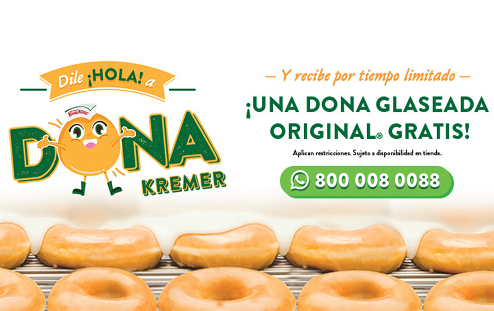 SDF Krispy Kreme celebra su nuevo modelo de pedido vía Whats App regalando donas, solo dile “Hola” a Dona Kremmer